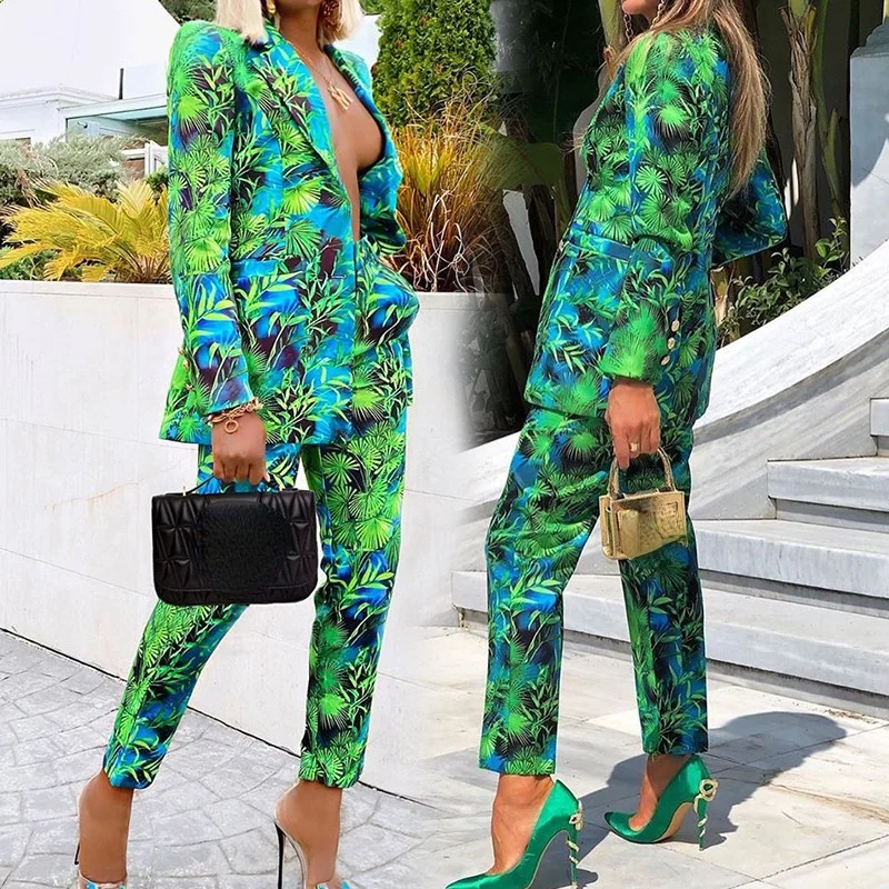 

Two-piece suit for fall winter 2021 new fashion casual temperament suit with high waist trousers suit ladies professional wear