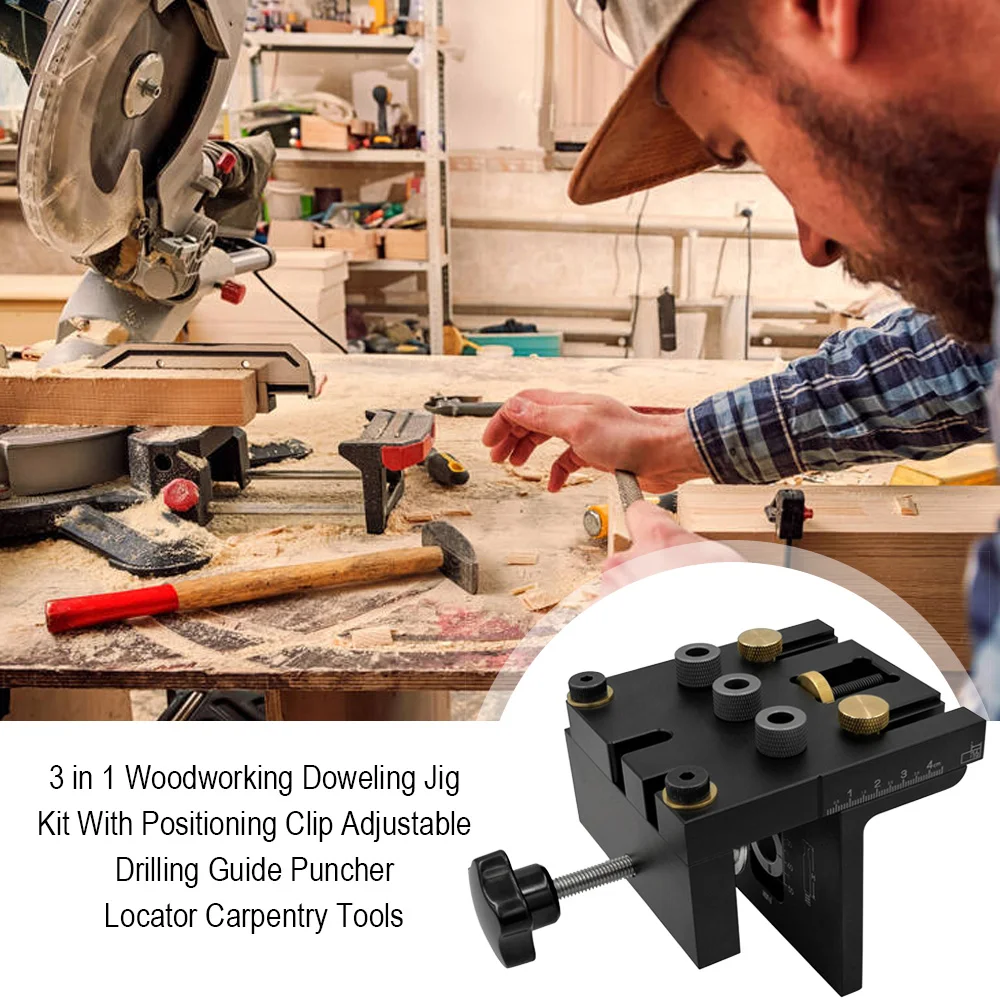 

Locator Jig 3 in 1 Woodworking Doweling Jig Kit With Positioning Clip Adjustable Drilling Guide Puncher Locator Carpentry Tools