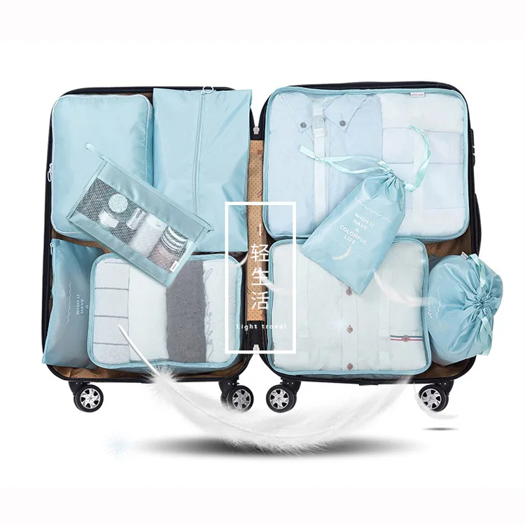

Twill travel bag nine piece suit clothing pack luggage compartment bag travel supplies collection set