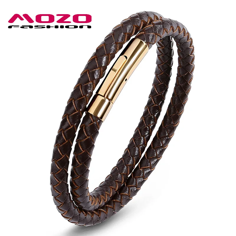 Mozo fashion ювелирный бренд мужские черные/коричневый кожаный ремешок цепи Нержавеющая сталь мужской браслет из Винтаж ремешок Браслеты 603 - Окраска металла: SJ603-Z