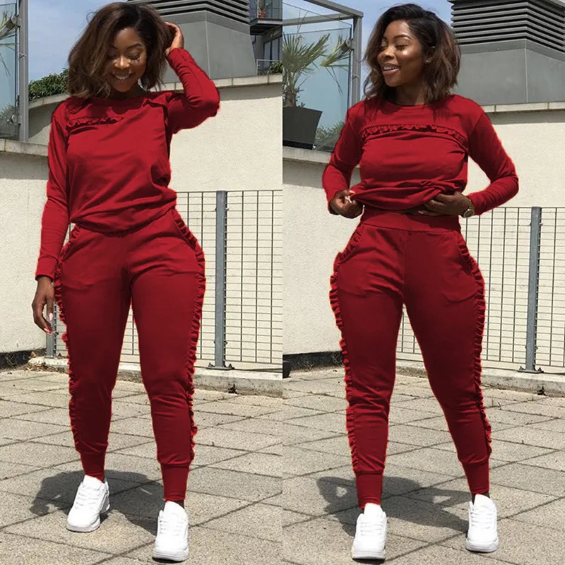 

2020 Spring Hot Sale Classic Streetwear Sport Two Piece Set Casual Women Pure Color Pullover Top + Ruched Side Pocket Pants