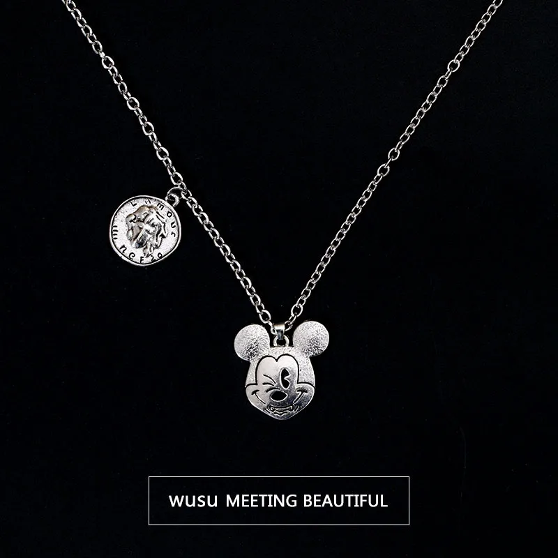 

Disney Korean Fashion Personality Mickey Titanium Steel Necklace Female Trend Simple Couple Hip Hop Necklace Wild Clavicle Chain