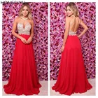 Шифоновые платья HONGFUYU для выпускного вечера с круглым вырезом и вышивкой бисером, Длинные вечерние платья с открытой спиной, а-Силуэт без рукавов, официальное платье для вечеринки, 2021