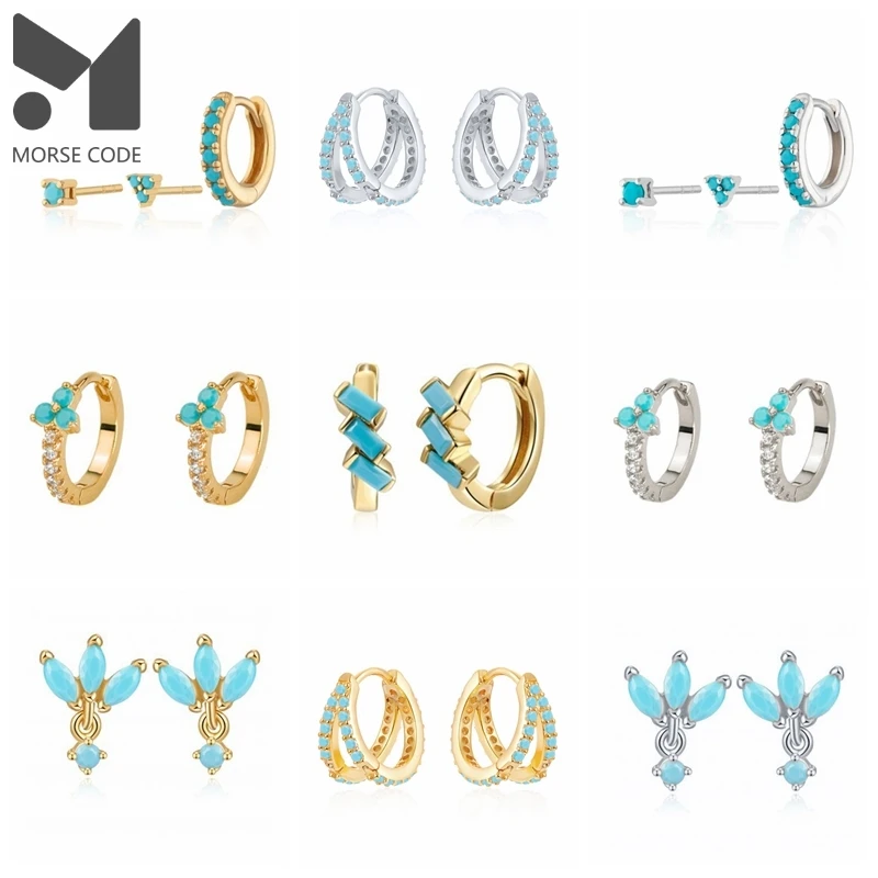 

MC Turquoise 925 Silver Earrings Hoops for Women 18k Gold Plated Sterling Plata Piercing Stud Ear Rings Delicate Pendientes Gift