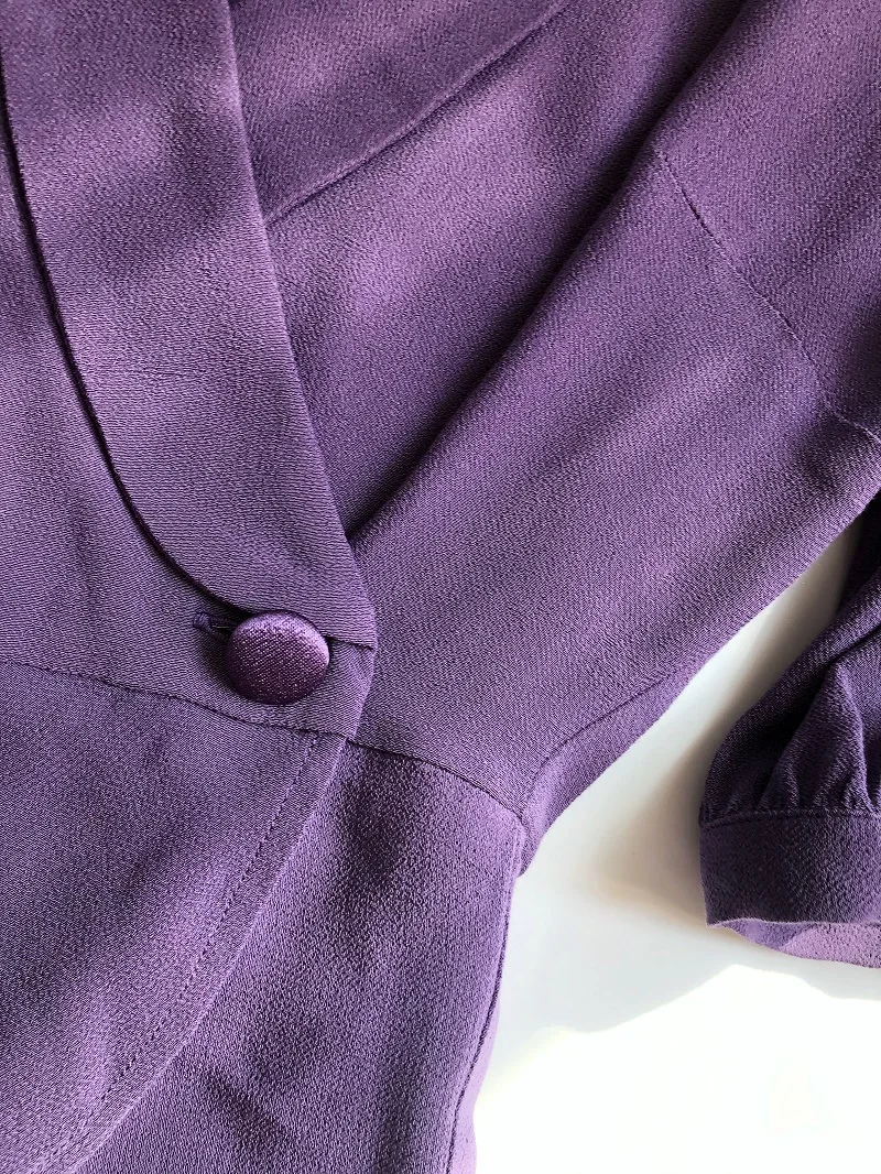 

100% Viscose Women V-Neck Purple Blouse 2021 Spring Summer OL Office Wear Shirt Slim Waist with Button Tops