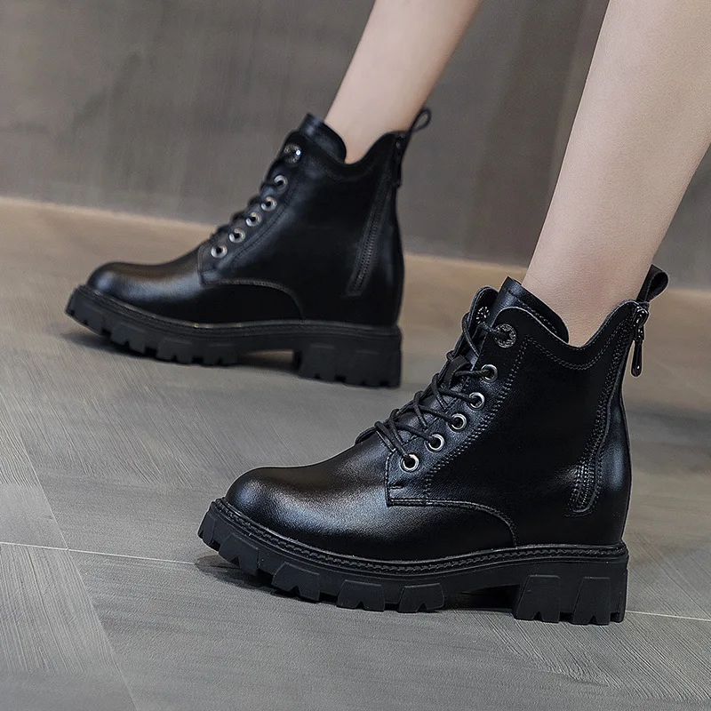 

2021 autumn new leather riding boots women's thick sole with double zipper leisure Women's boots Korean student shoes