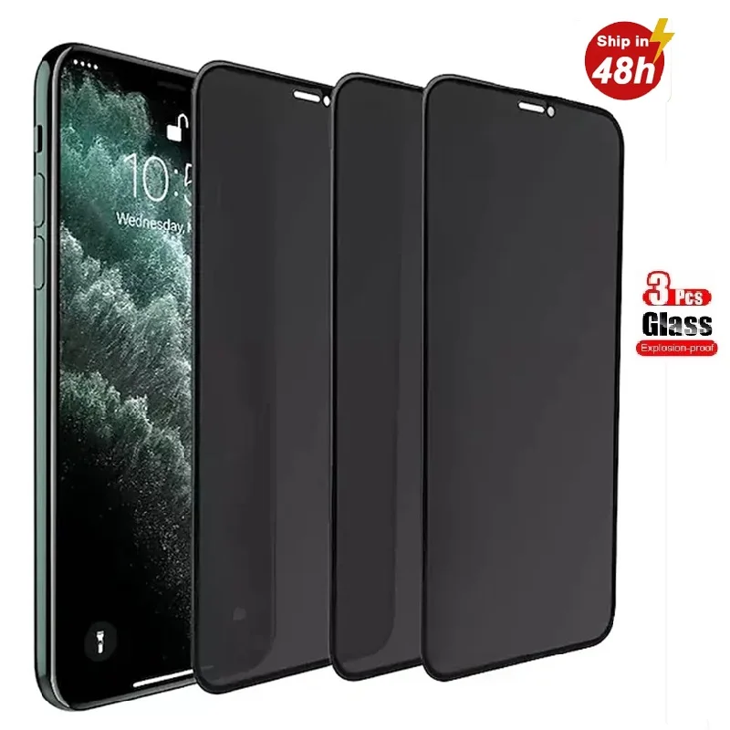 Защитное стекло для iPhone 12 11 Pro Max 3 шт. антишпионское mini X XR Xs 7 8 Plus|Защитные стёкла и