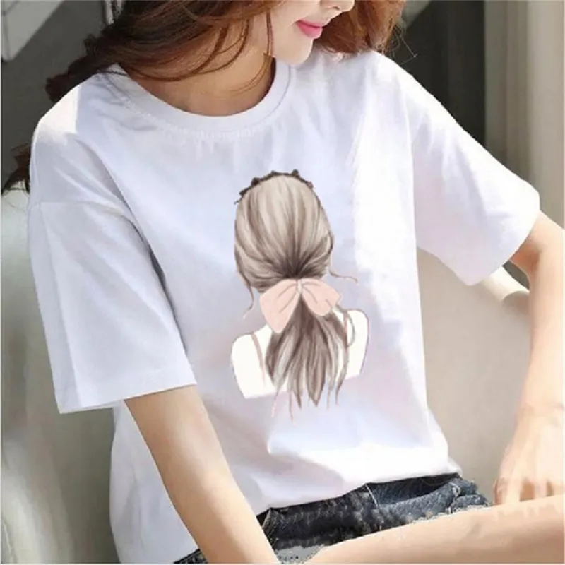 

Женская мода 2021, индивидуальная мультяшная кавайная 90-х футболка с красивым принтом персонажа, женский топ, хлопковая Футболка с графически...