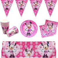 34pcs minnie mouse party disposable party supplies decoration cups plate pennant tablecloth combination for 8 people