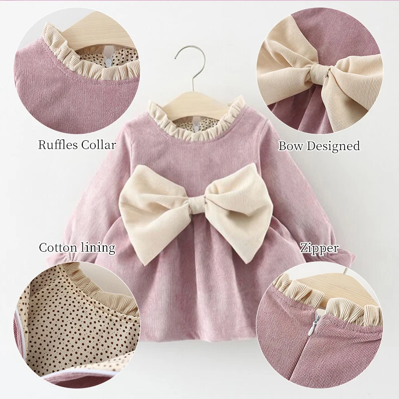 Платье принцессы для маленьких девочек Весеннее однотонное детское платье с