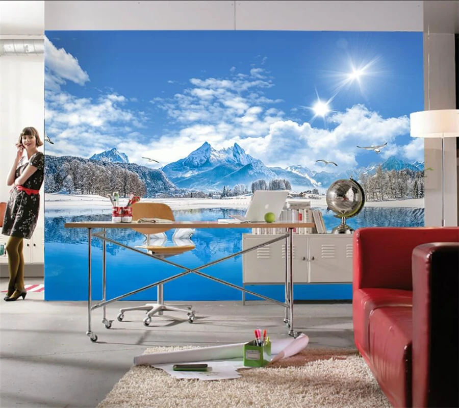 Настенная роспись на заказ 3D обои HD вид озеро Лебединое красивый пейзаж живопись