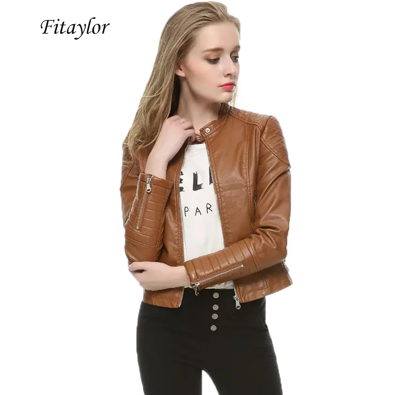 Fitaylor Женская осенне зимняя куртка из искусственной кожи модная повседневная