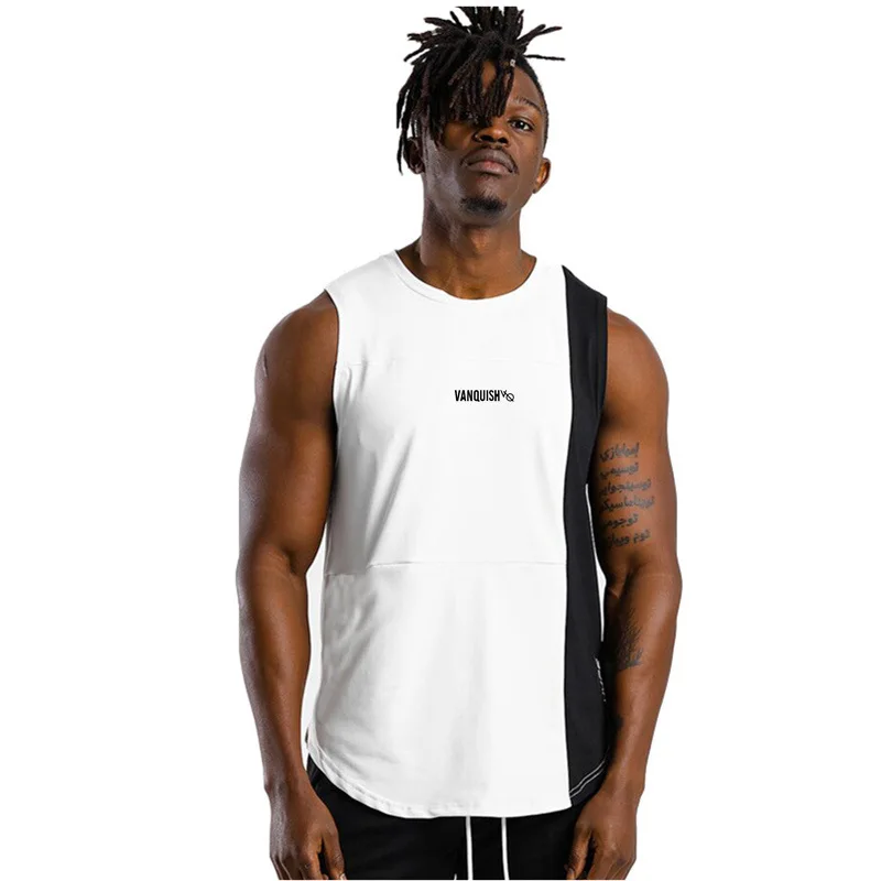 

Summer Fitness Men's Casual Sports Vest Printing Black and White Stitching Running Basketball Breathable Top Running Vest