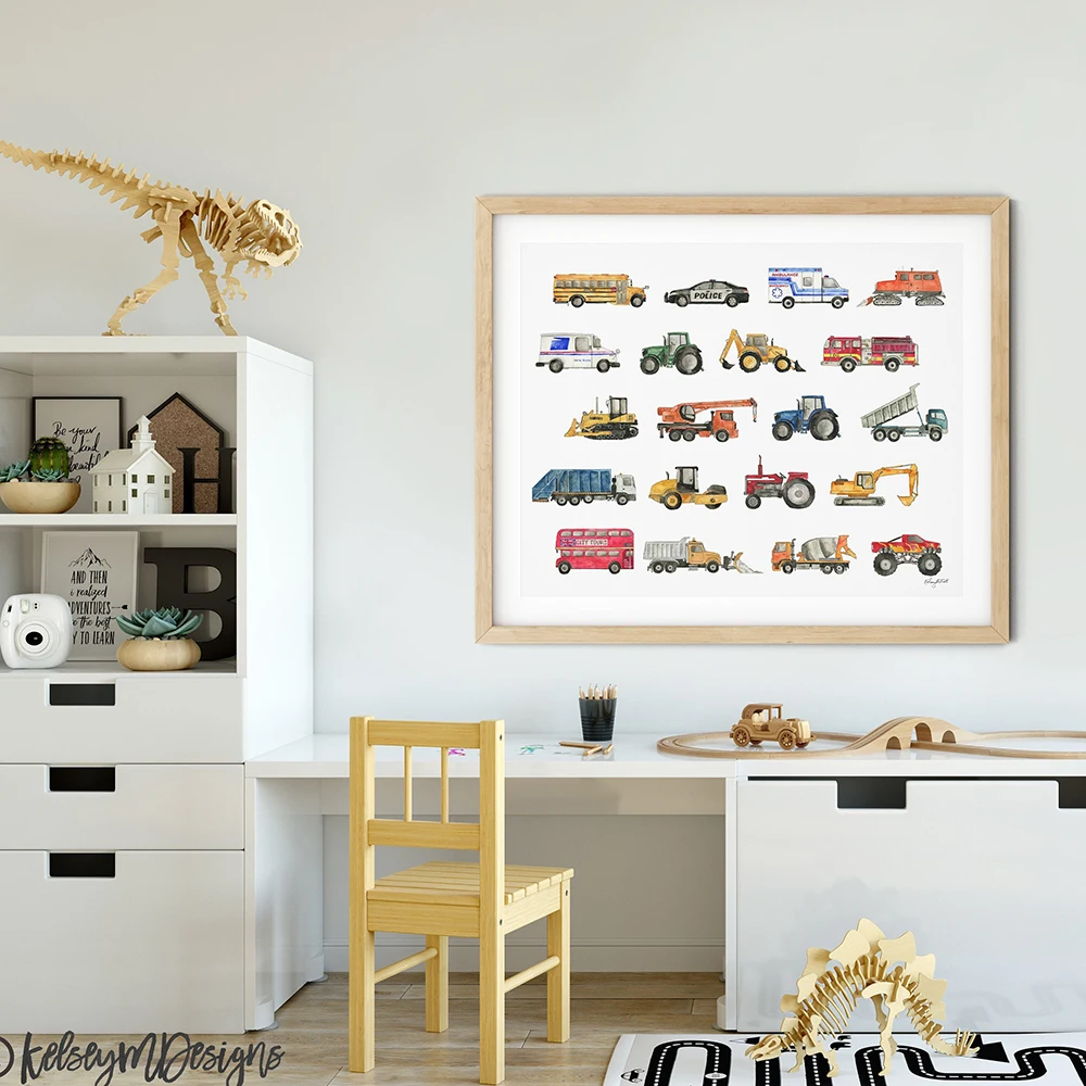 

Transportation Vehicle Wall Art Canvas Painting Room Decor Posters and Prints Truck Nursery Artwork Picture Boys Room Decoration
