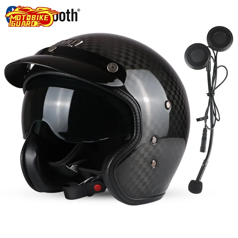 Мотоциклетные шлемы AMU с открытым лицом мотоциклетные из 3/4 углеродного волокна