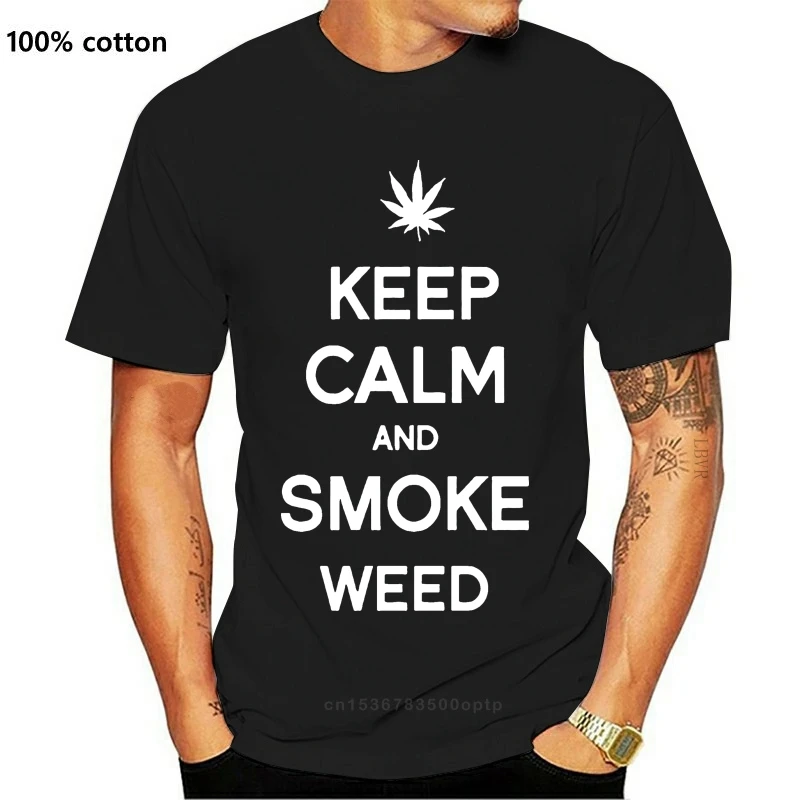

Футболка мужская с принтом надписи Keep Calm and Smoke курение травы Бонг комбинированная графическая футболка с коротким рукавом горячий летний С...