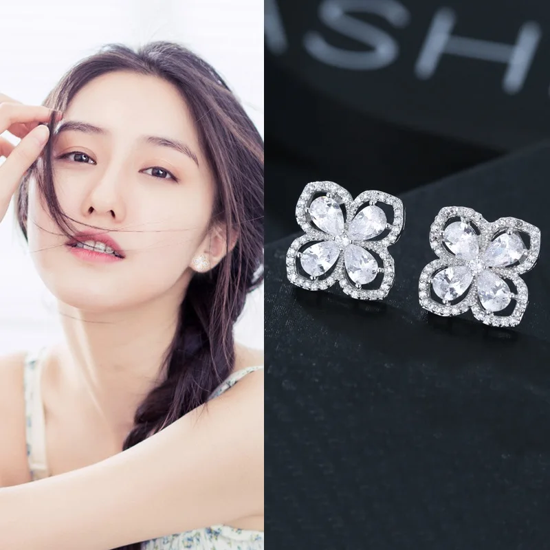 Бренд цветок Клевер серьги гвоздики верхняя одежда с геометрическим узором