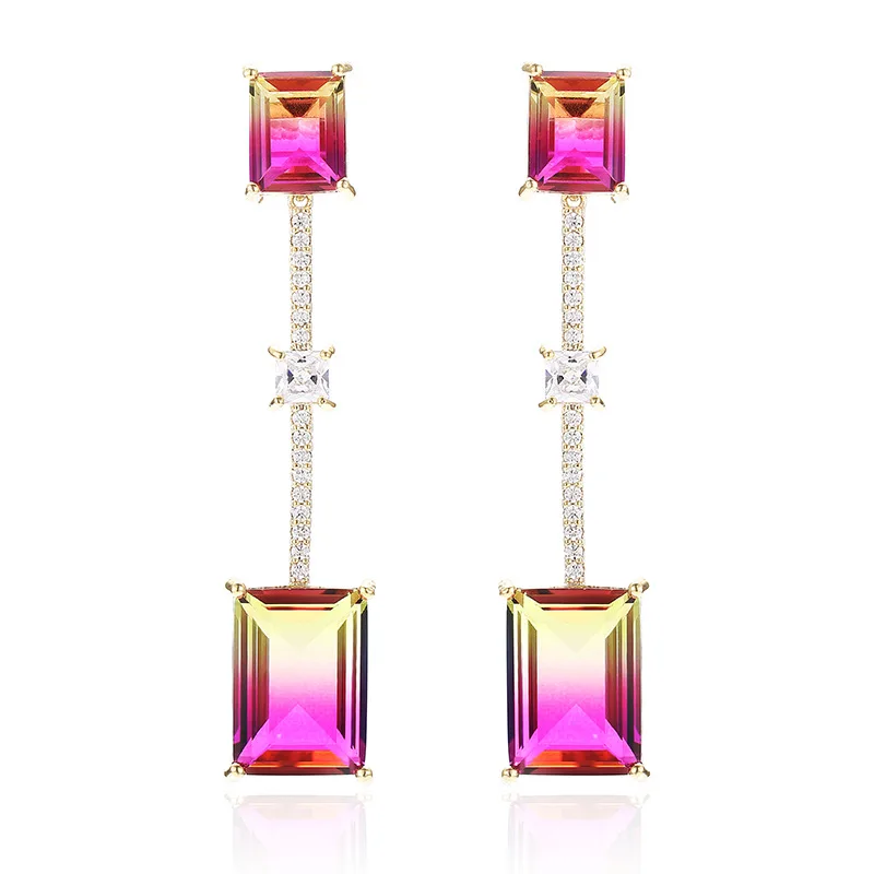 

Gradient Cube Crystal Earrings For Women Elegant Long Dangle Trend Wedding Party Jewellery Female Statement Earings