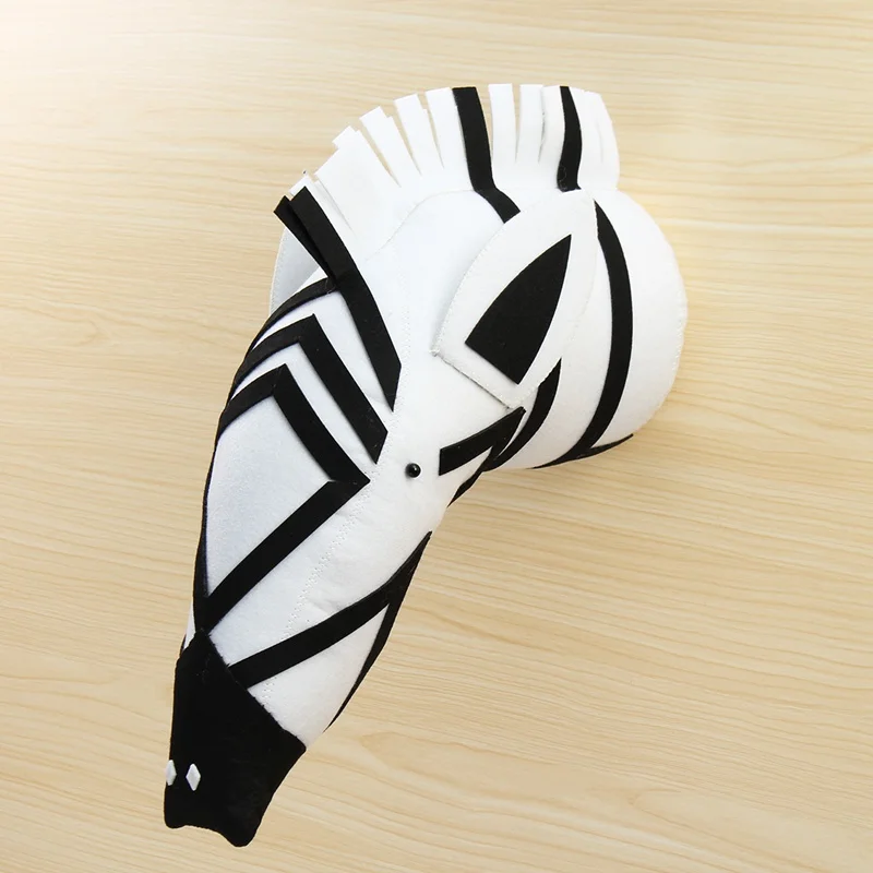 Zebra 3D Felt Animal Head Figurines Statues Ornaments For Children Room Wall Birthday Party Christmas Hanging Decor Gift