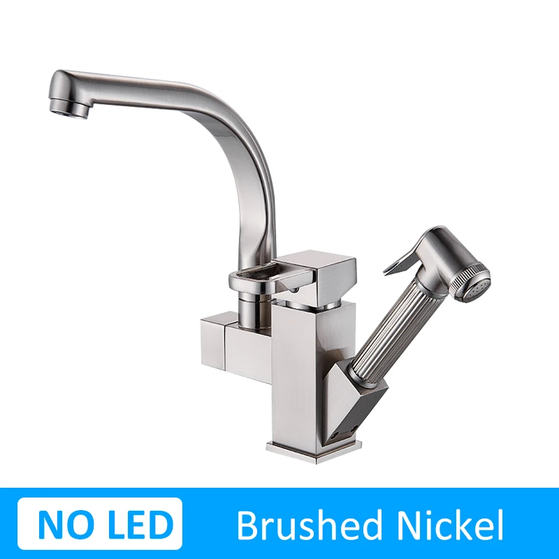 Brushed Nickel Хромированный кран для кухонной раковины черного цвета с поворотом на 360 градусов, кран для раковины с одной ручкой - Цвет: Brushed Nickel