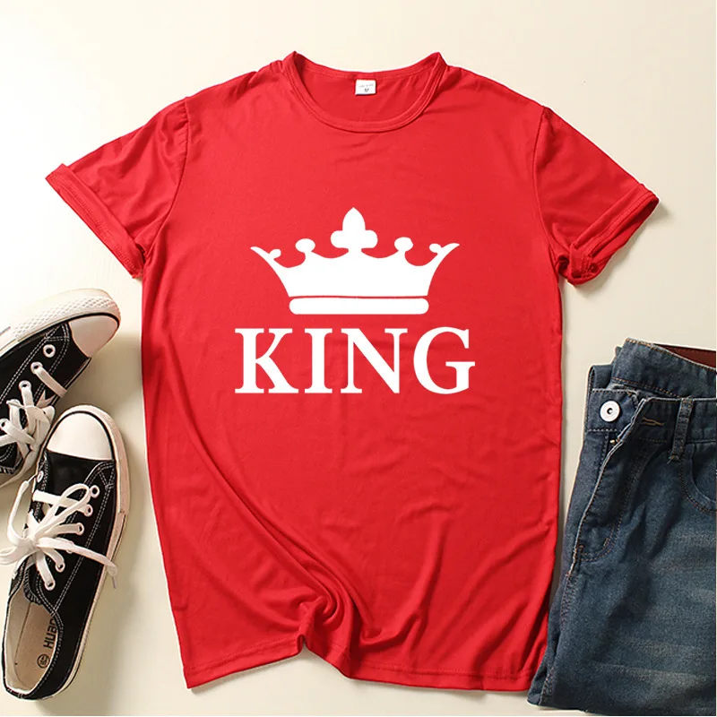 

King Queen Couples T Shirt King Queen Crown Print Couple Tshirt Summer Fashion Woman T-shirt Casual O-Neck Tops Lovers Tee Shirt