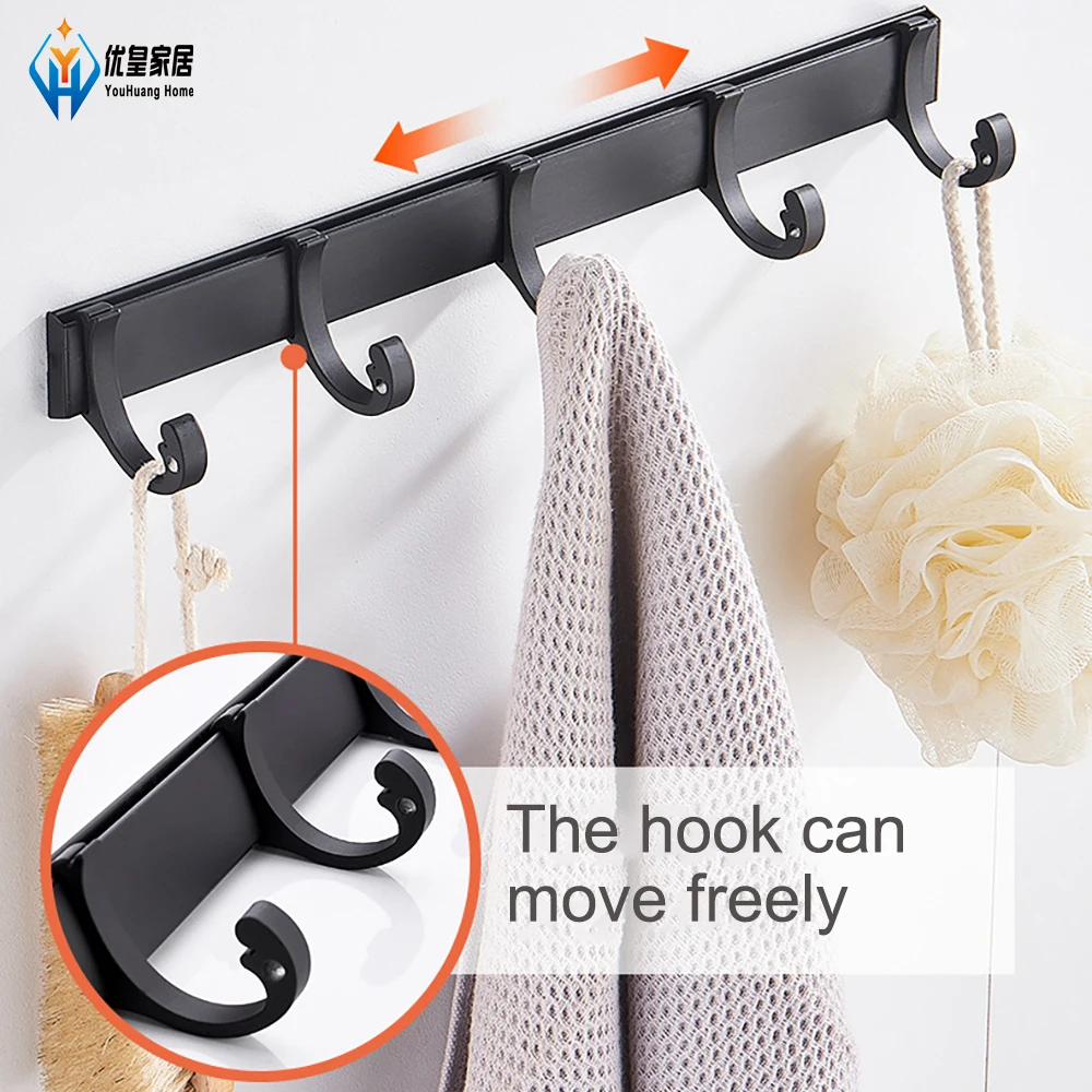 

Алюминиевые аксессуары для ванной комнаты без перфорации, матовая черная вешалка для полотенец, крючок для настенного крепления, вешалка д...