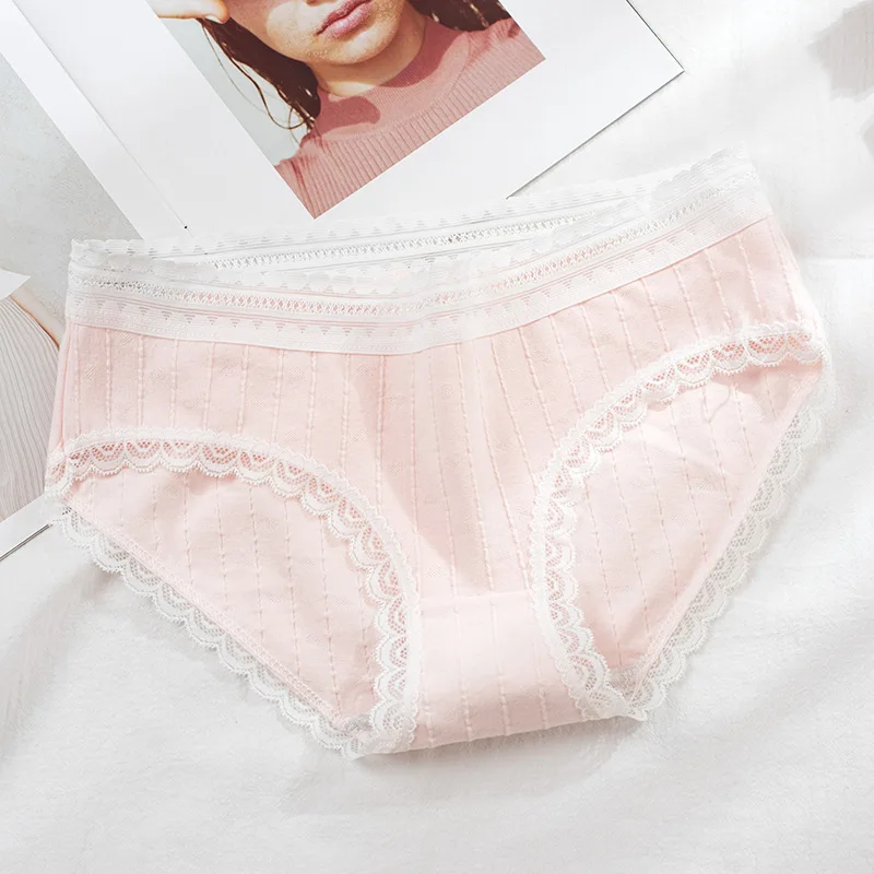 

3pcs Women Cotton Breathable Briefs Solid Soft Seamless Underwear Female Sexy Intimate Lace edge Brief M-XXL