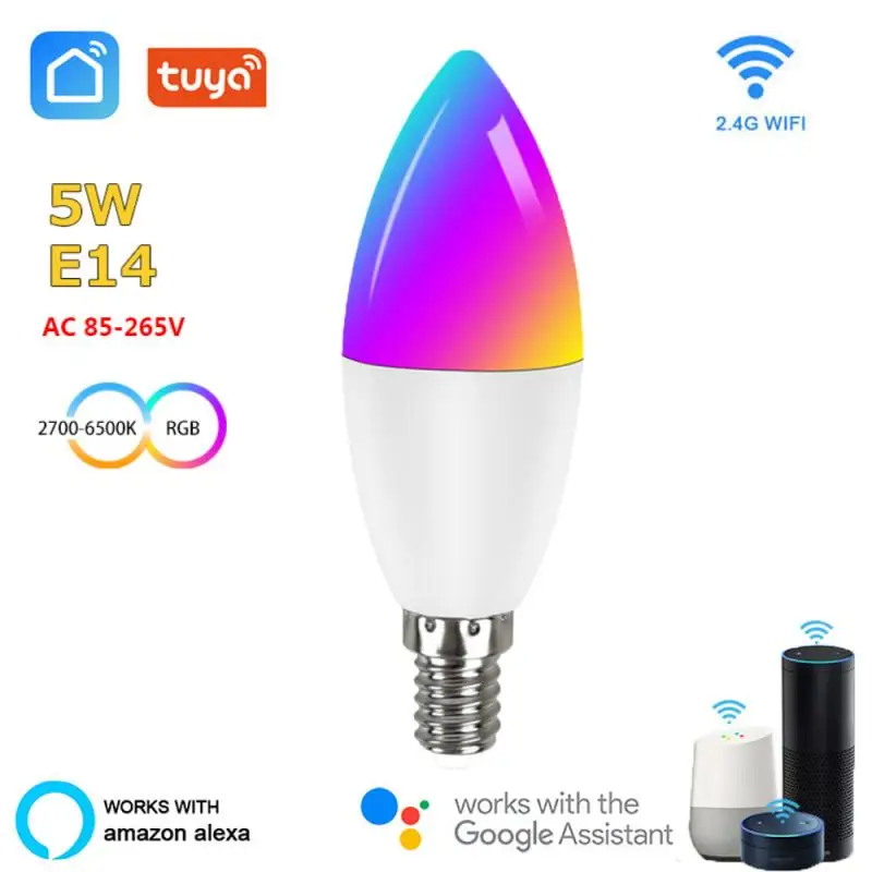 

9W WiFi Smart Light Bulb E14 LED RGB Lamp Work with Alexa/Google Home 85-265V RGB+CW+WW Dimmable Timer Function Magic Bulb