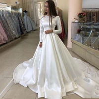 2021hot sale wedding dresses satin long sleeve muslim bride gowns long train vestido de novia plus size