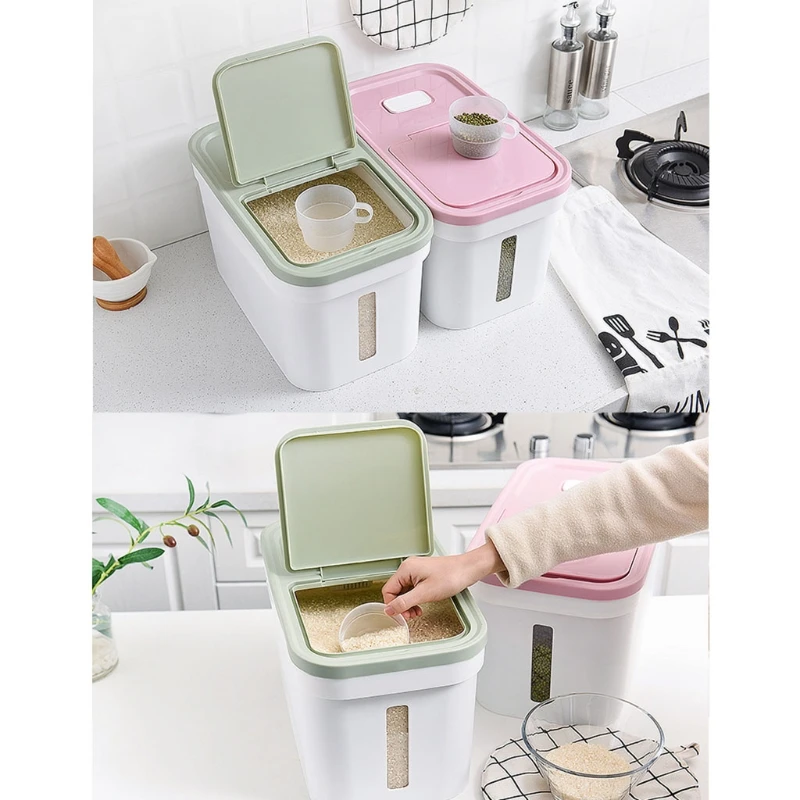 

10Kg Rice Container Transparent Storage Box Rice Cylinder Barrel Grain Bucket Insect-Proof Moisture-Proof Kitchen Supplies