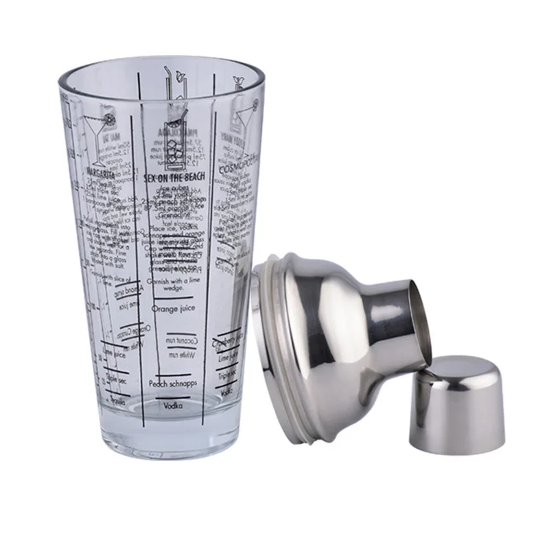 Новый стеклянный шейкер для коктейля из нержавеющей стали шкала формула мартини