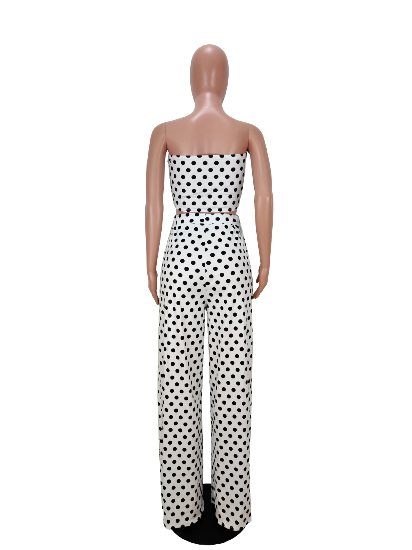 

2021 New Fashion Summer Women Outfits Polka Dot Breast Wrap Wide Leg Pants Crop Top 2 Piece Pants Set