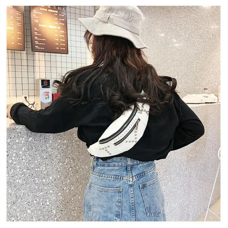 2019 Women's New Fashion Rivets Pattern Small Waist Bag For The Belt Lady PU Leather Fanny Pack Bum Hip | Багаж и сумки