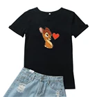 Женская футболка с красным сердцем и оленями, модная женская футболка с круглым вырезом, Милая футболка с рисунком животных, Женские повседневные футболки, женская одежда, топы