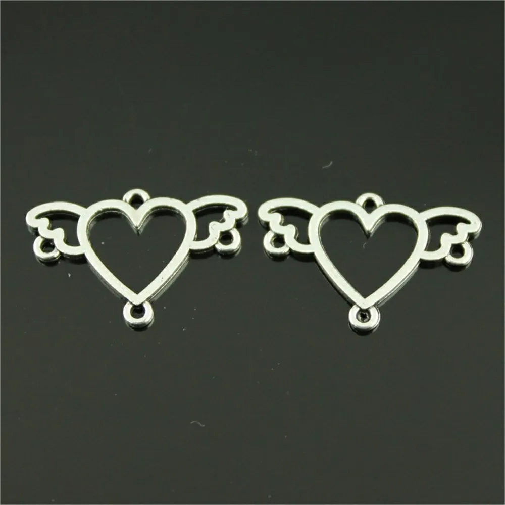 

20 шт. Крыло сердце серьга соединитель подвески DIY сплав ювелирные изделия фурнитура античное серебро цвет 24x16 мм
