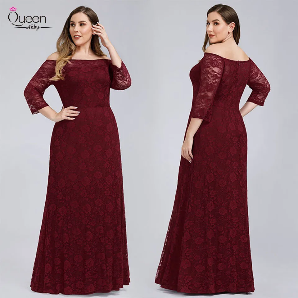 Элегантное вечернее платье с длинными рукавами и открытыми плечами размера плюс