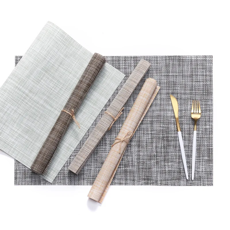 

45*30CM Square PVC Meal Pad Linen Pattern Environmental Insulation Tableware Pad