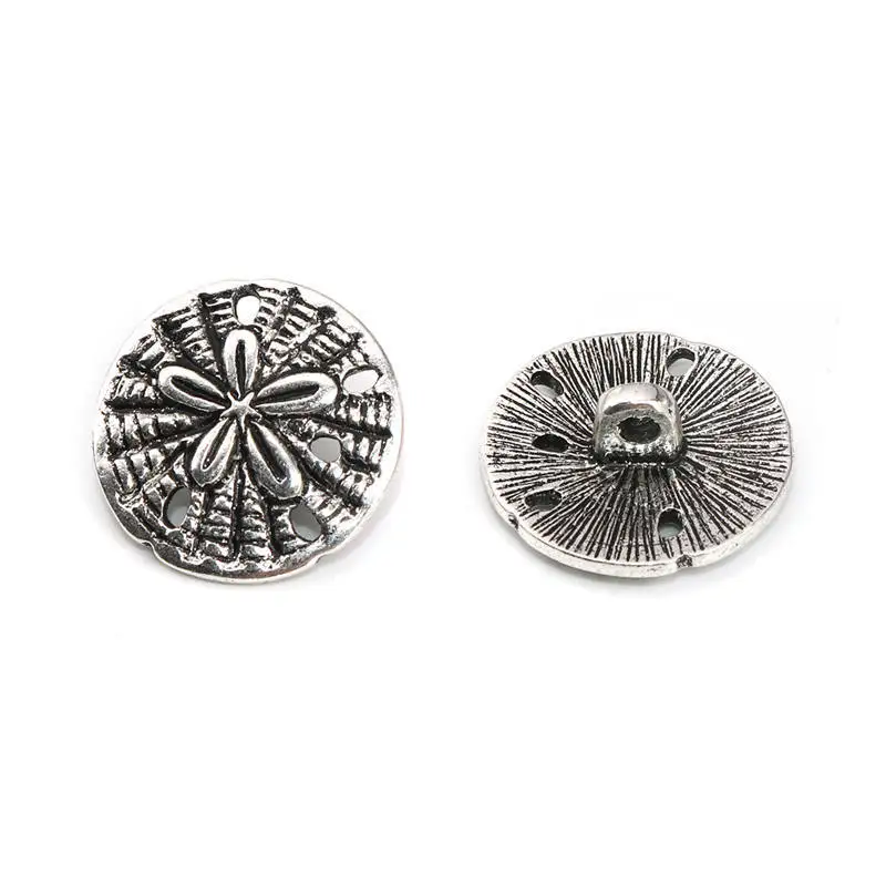 

DoreenBeads Zinc Metal Alloy Sewing Shank Buttons Round Antique Silver Color Flower Carved Windbreak Accessories 19*18mm, 20 PCs