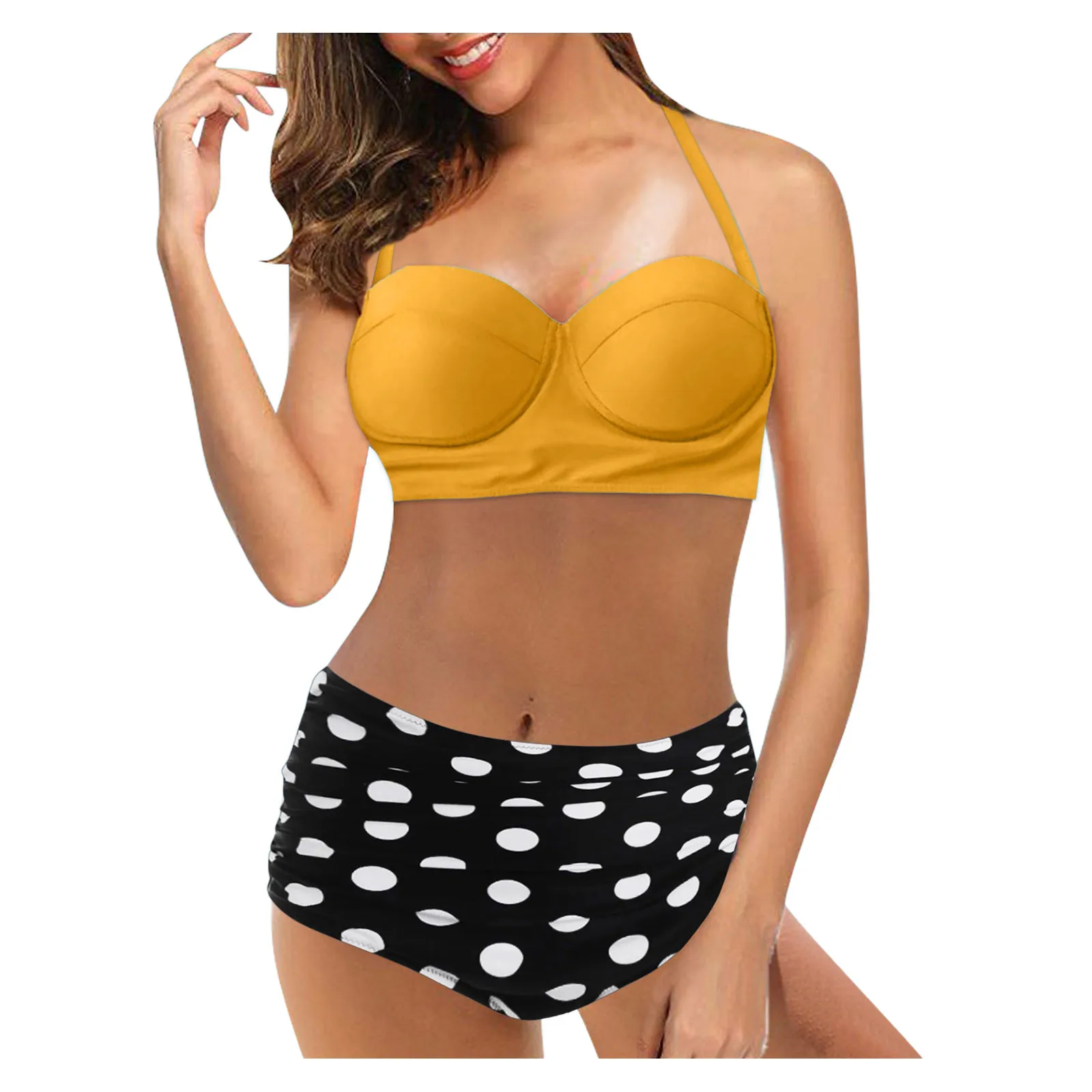 Купальник с высокой талией 2021 бикини в горошек женский купальник Ретро стиль