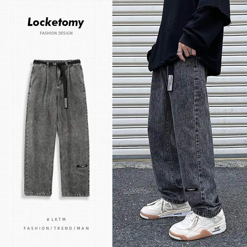 

Men's Jeans New Men's Trend High Street Hip-hop Straight Wide-leg Jeans Men's Loose Trousers Streetwear Men штаны мужские