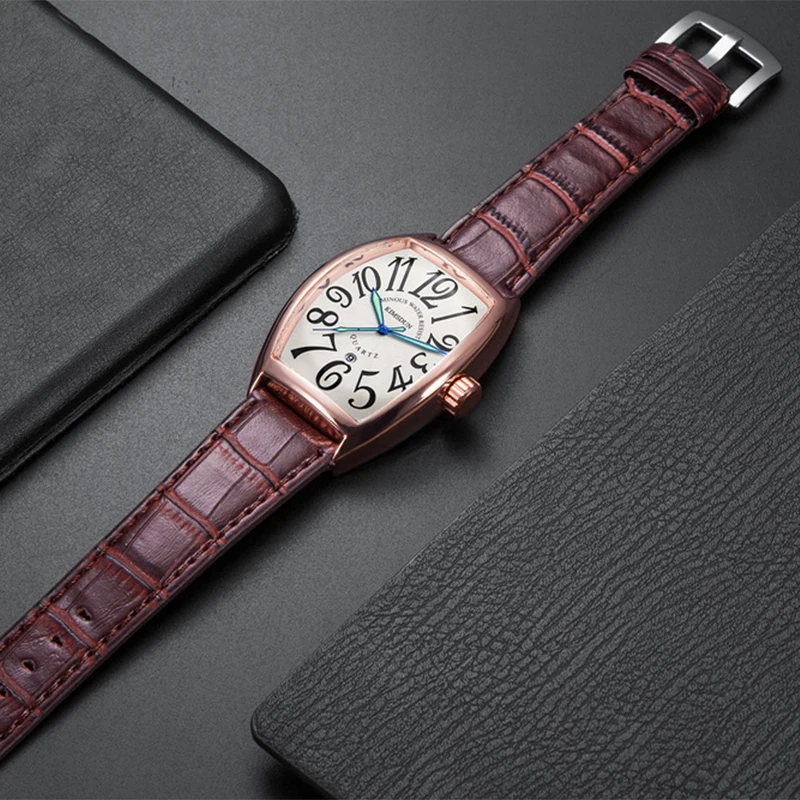 

Montre Homme Top Marke Mens Quarz Wein Barrel Uhr Mode Casual Leder Quadrat Uhr Wasserdichte Armbanduhr Relogio Masculino