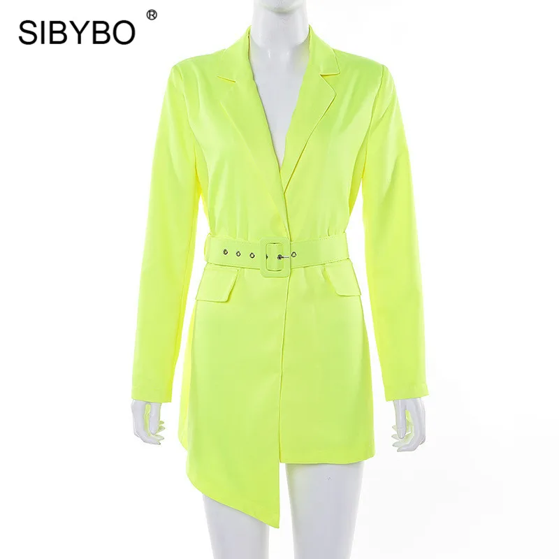 SIBYBO, повседневный блейзер с неровным поясом, для женщин, модный, длинный рукав, зубчатый, осень, женские топы, одноцветные, длинные, для женщин, блейзеры для офиса