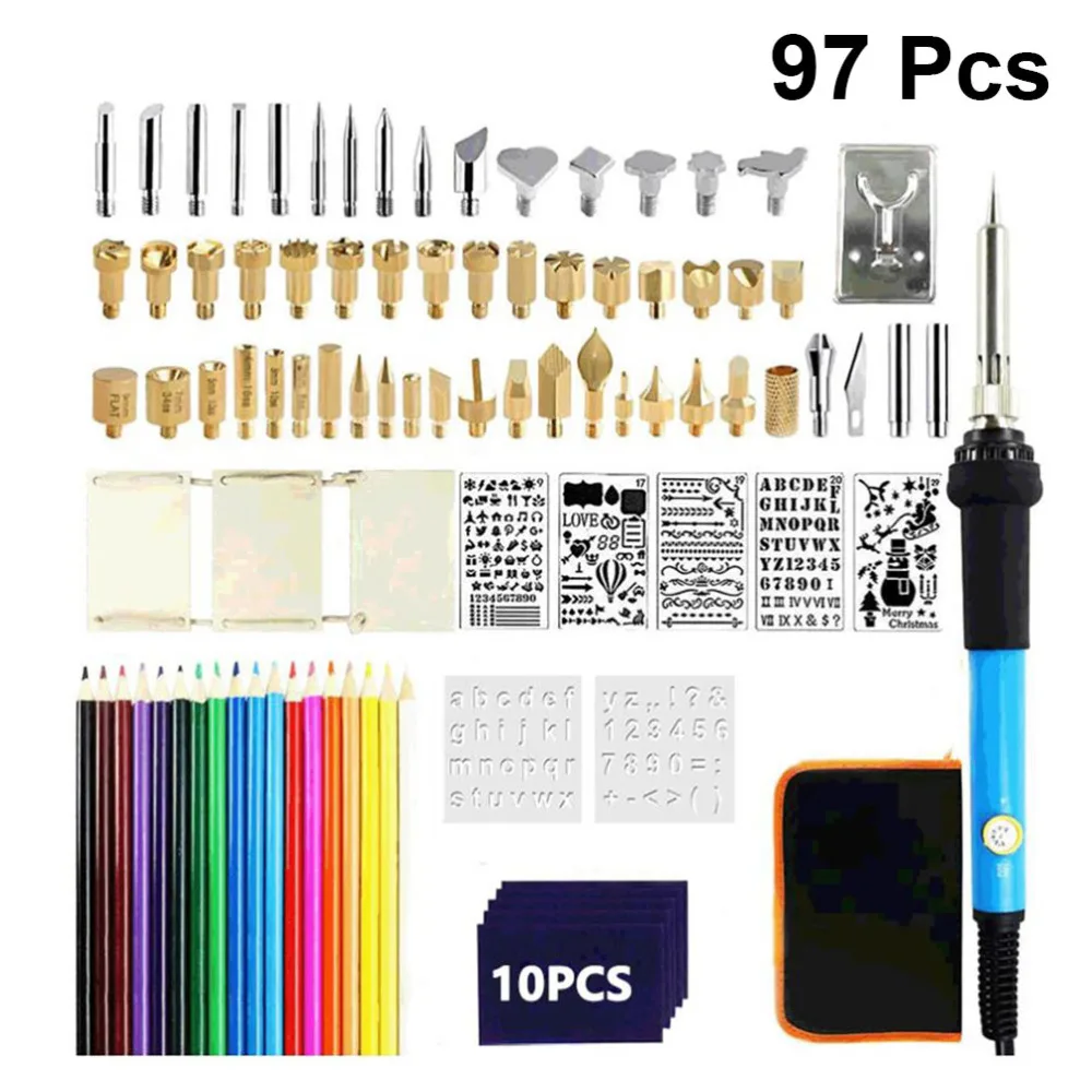 

1 Set of 97PCS 60W Homothermal Electric Powered Soldering Pen Adjustable Electric Carving Electric Soldering Iron Tools (Plug