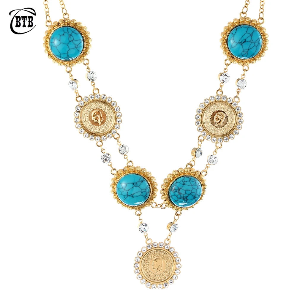 

Мусульманский Исламский сапфировый кристалл, ожерелье с подвеской в виде монеты, женское свадебное банкетное роскошное ювелирное изделие, ...