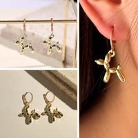 minimalist gold color balloon dog puppy earrings for women cute cartoon drop dangle hoop huggies earring aesthetic ear jewelry
