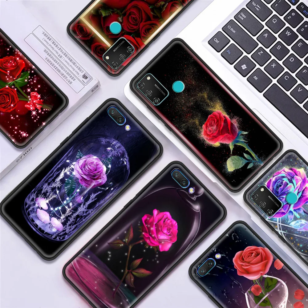 

Red Roses Silicone Soft Case For Honor 8X 9X 10 Lite 20 30 Pro 20e 20S(6.15) 30i Play 9A Luxury Phone Coque Shell