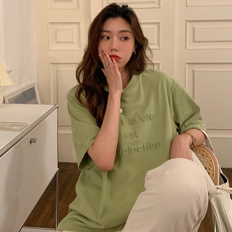 Женская хлопковая футболка с коротким рукавом летняя свободная суперпопулярная