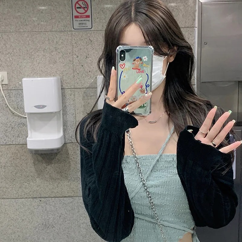 Кардиганы женские укороченные солнцезащитные на шнуровке однотонные тонкие