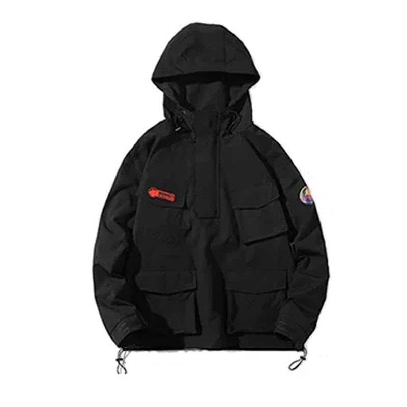 

Back Letter Pockets Hip Hop Techwear Hooded Men's Jackets Coats Autumn Outerwear Loose Japan Style Overalls Jackets Streetwear
