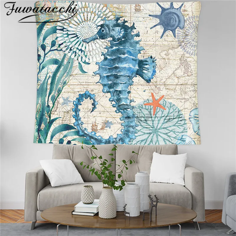 Настенный гобелен в морском стиле с рисунком морской черепахи домашний